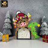 Christmas Highland Cow - Christmas Papercut Lightbox File - Cricut File 2 - LightBoxGoodMan
