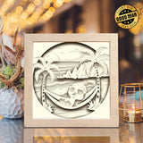 Penguin on the Beach – Paper Cut Light Box File - Cricut File - 8x8 inches - LightBoxGoodMan