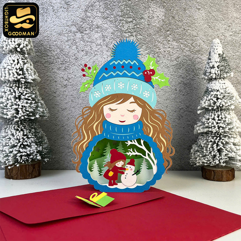 Winter Girl 1 - 3D Christmas Pop-up Card File - Cricut File 1 - LightBoxGoodMan
