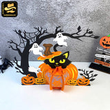 Pumpkin Cat 2 - Halloween Themed 3D Lantern File - Cricut File - LightBoxGoodMan