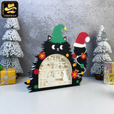 Christmas Cat 2 - Christmas Cat Papercut Lightbox File - Cricut File 2 - LightBoxGoodMan