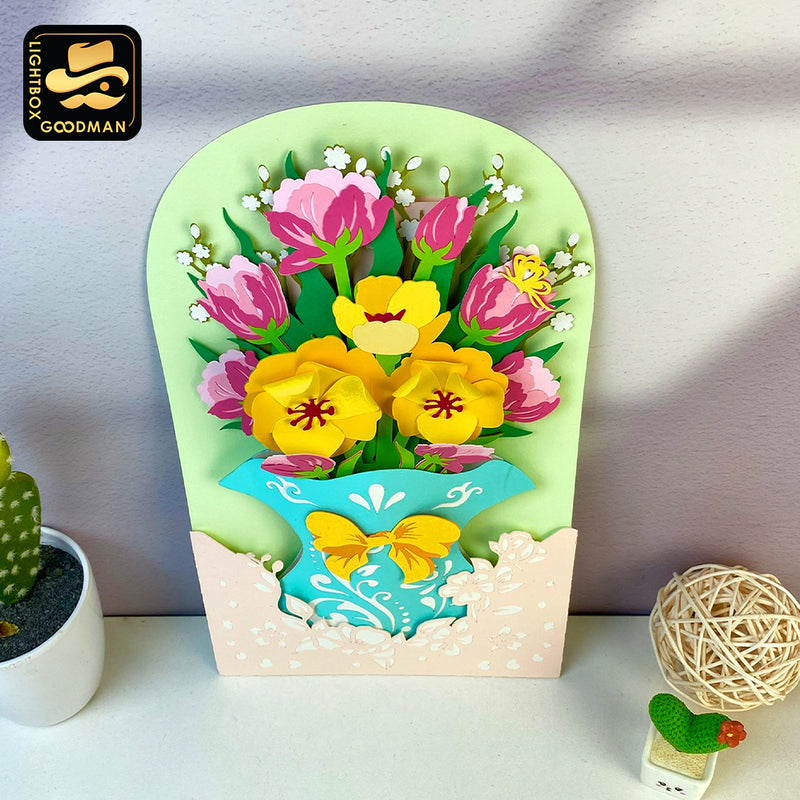 Flower Vase card - 3D Flower Vase Pop-up Card File - Cricut File 1 - LightBoxGoodMan