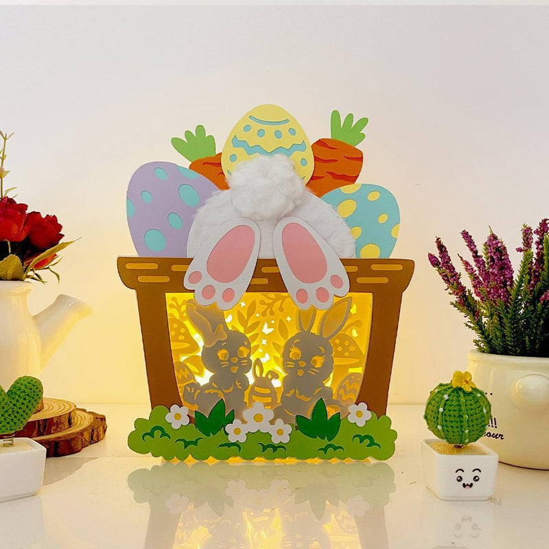Bunny Couple - Bunny Easter Basket Papercut Lightbox File - Cricut File - 6,8x8,7 Inches - LightBoxGoodMan - LightboxGoodman