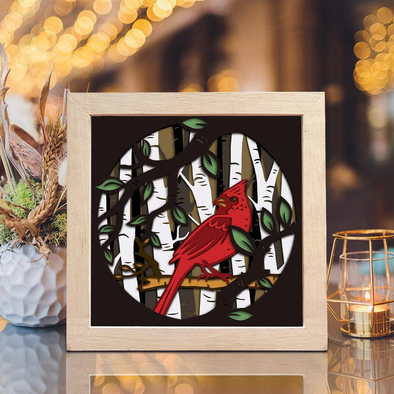 Cardinal In The Forest – Paper Cut Light Box File - Cricut File - 8x8 inches - LightBoxGoodMan - LightboxGoodman