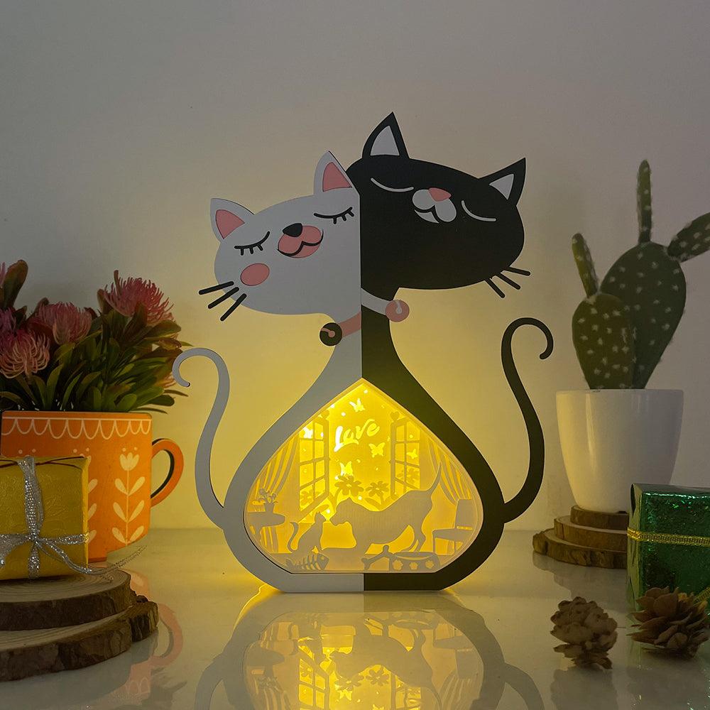 Cat & Dog Love - Paper Cut Cat Couple Light Box File - Cricut File - 9,6x6,6 Inches - LightBoxGoodMan - LightboxGoodman