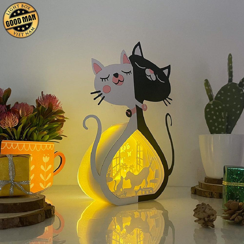 Cat & Dog Love - Paper Cut Cat Couple Light Box File - Cricut File - 9,6x6,6 Inches - LightBoxGoodMan - LightboxGoodman