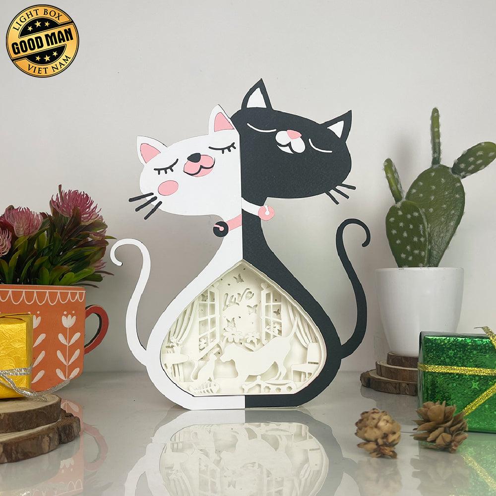 Cat & Dog Love - Paper Cut Cat Couple Light Box File - Cricut File - 9,6x6,6 Inches - LightBoxGoodMan - LightboxGoodman
