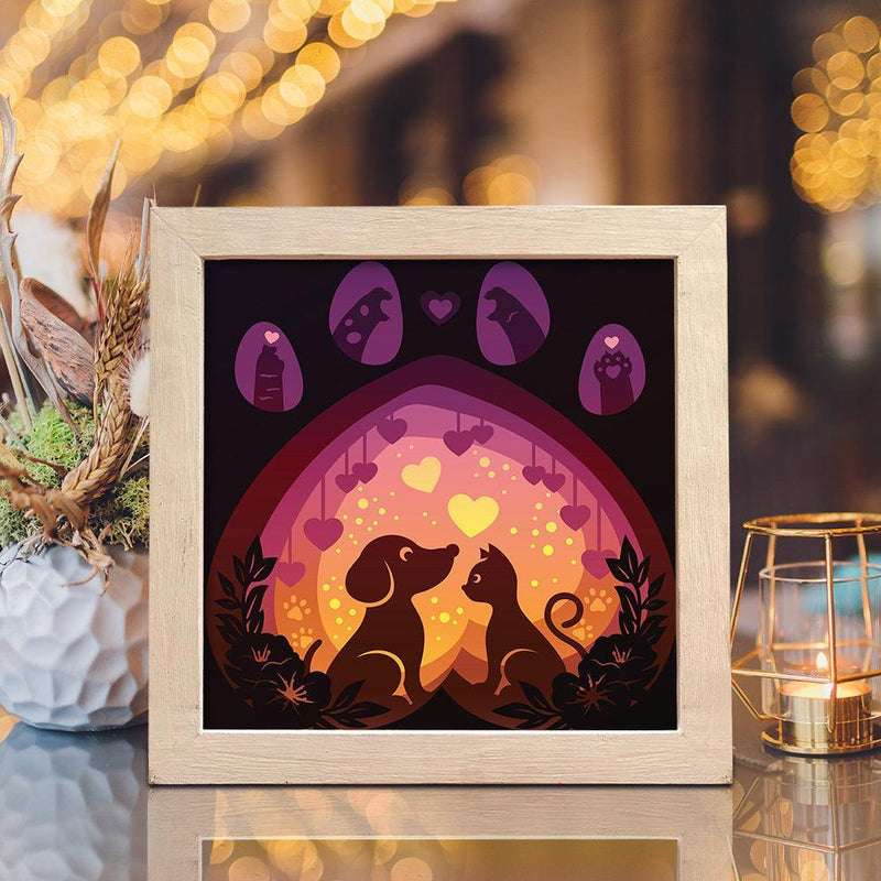 Cat And Dog Love – Paper Cut Light Box File - Cricut File - 8x8 inches - LightBoxGoodMan - LightboxGoodman