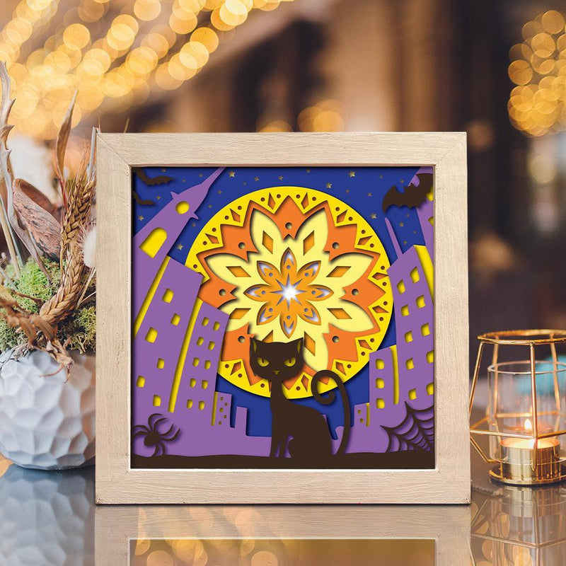 Cat And Moon 3 – Paper Cut Light Box File - Cricut File - 8x8 inches - LightBoxGoodMan - LightboxGoodman