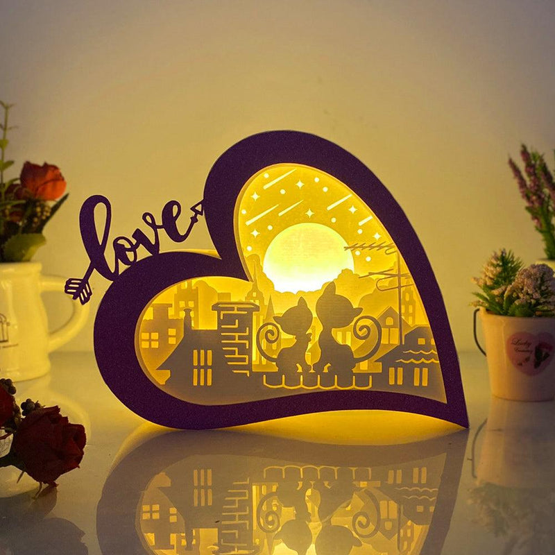 Cat Love - Love Heart Papercut Lightbox File - 5,6x7,5" - Cricut File - LightBoxGoodMan - LightboxGoodman