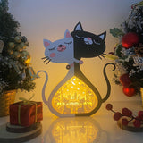 Cat Love - Paper Cut Cat Couple Light Box File - Cricut File - 9,6x6,6 Inches - LightBoxGoodMan