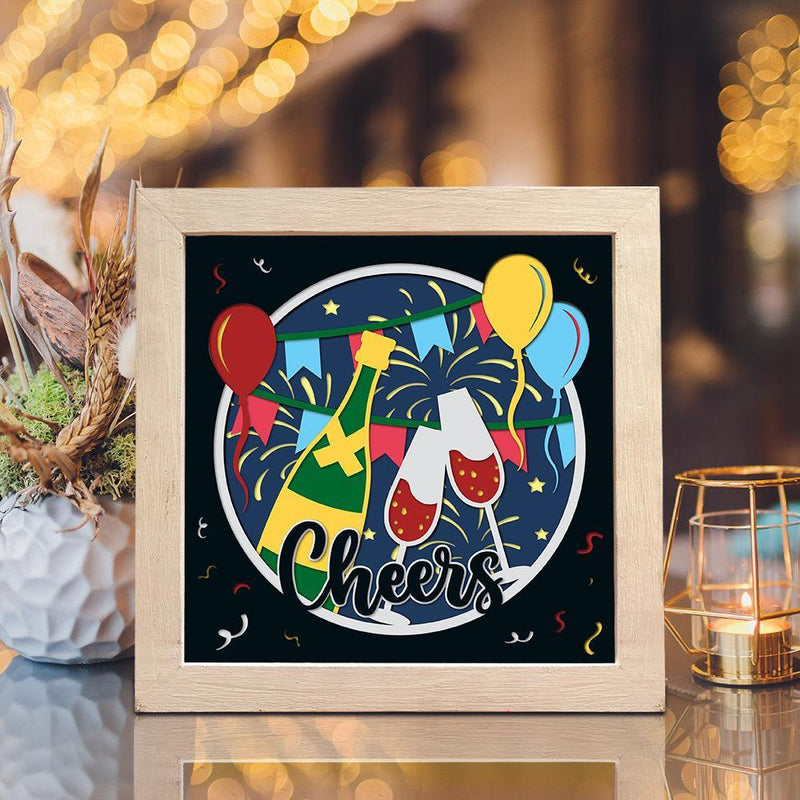 Champagne Cheers – Paper Cut Light Box File - Cricut File - 8x8 inches - LightBoxGoodMan - LightboxGoodman