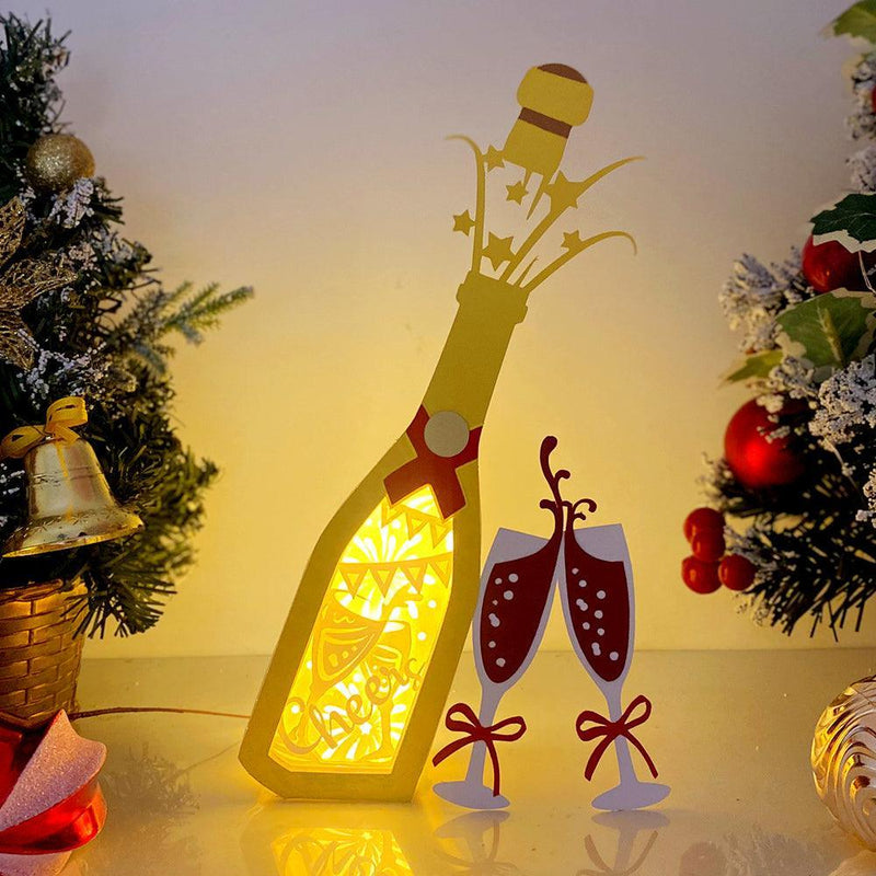 Cheers - Paper Cut Champagne Light Box File - Cricut File - 10,3x5,7 Inches - LightBoxGoodMan - LightboxGoodman