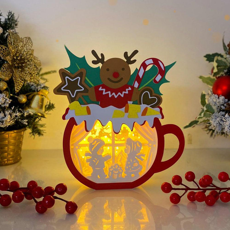 Christmas 1 - Paper Cut Hot Cocoa Light Box File - Gingerbread Motif - Cricut File - 8x7 inches - LightBoxGoodMan - LightboxGoodman
