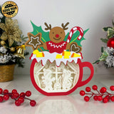 Christmas 1 - Paper Cut Hot Cocoa Light Box File - Gingerbread Motif - Cricut File - 8x7 inches - LightBoxGoodMan - LightboxGoodman