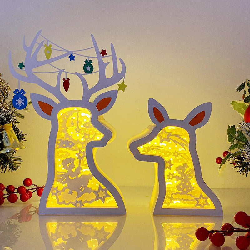 Christmas Angel - Paper Cut Deer Couple Light Box File - Cricut File - 10,4x7 inches - LightBoxGoodMan - LightboxGoodman