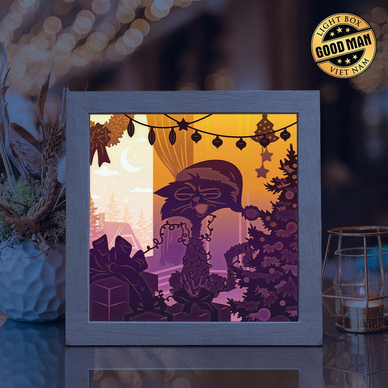 Christmas Cat 2 – Paper Cut Light Box File - Cricut File - 8x8 inches - LightBoxGoodMan - LightboxGoodman