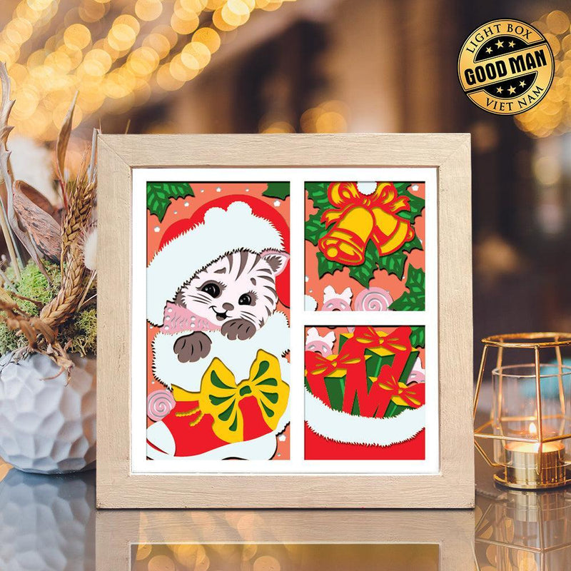 Christmas Cat 3 – Paper Cut Light Box File - Cricut File - 8x8 inches - LightBoxGoodMan - LightboxGoodman