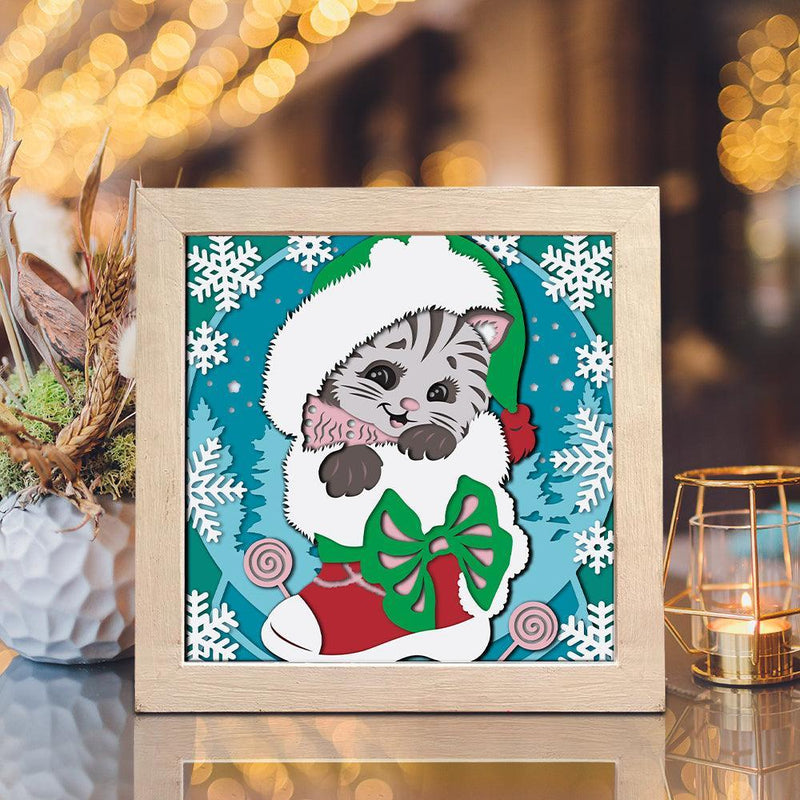 Christmas Cat – Paper Cut Light Box File - Cricut File - 8x8 inches - LightBoxGoodMan - LightboxGoodman