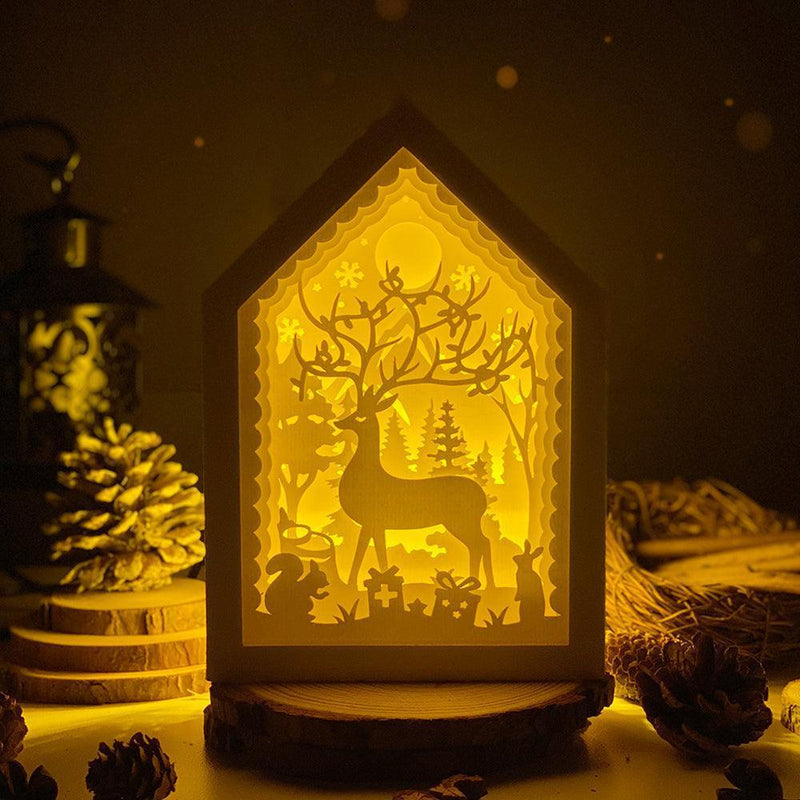 Christmas Deer 2 - Paper Cut House Light Box File - Cricut File - 13x19 cm - LightBoxGoodMan - LightboxGoodman