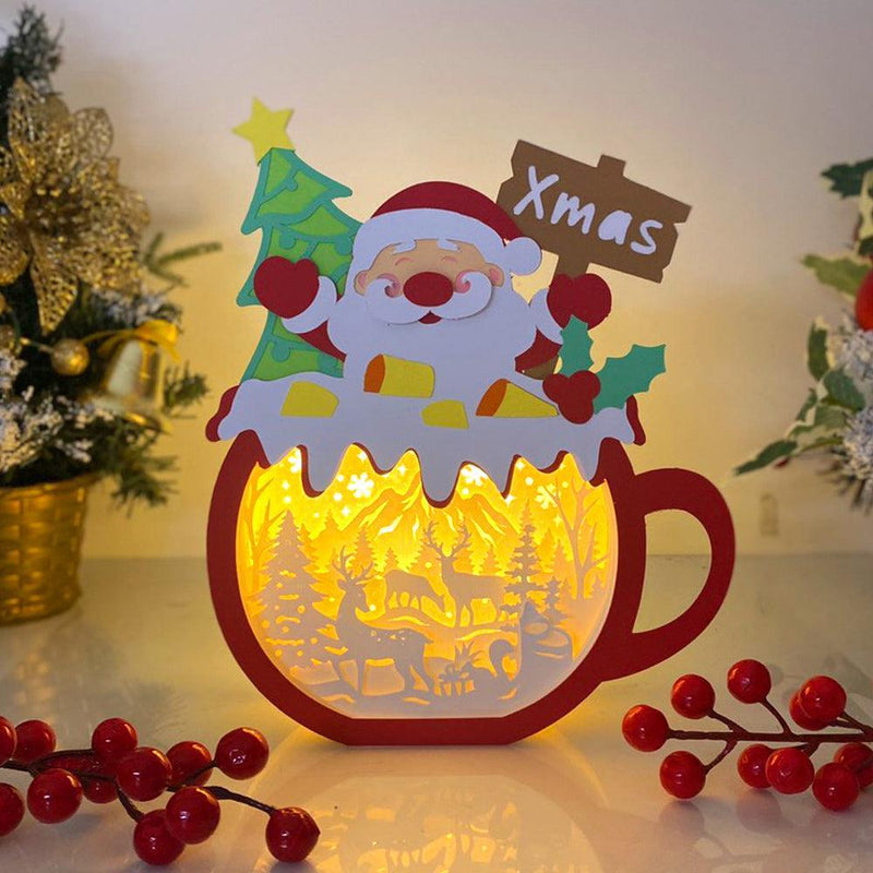 Christmas Deer - Paper Cut Hot Cocoa Light Box File - Santa Motif - Cricut File - 7,6x7,1 inches - LightBoxGoodMan - LightboxGoodman