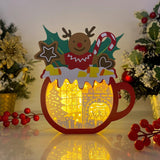 Christmas Fire - Paper Cut Hot Cocoa Light Box File - Gingerbread Motif - Cricut File - 8x7 inches - LightBoxGoodMan