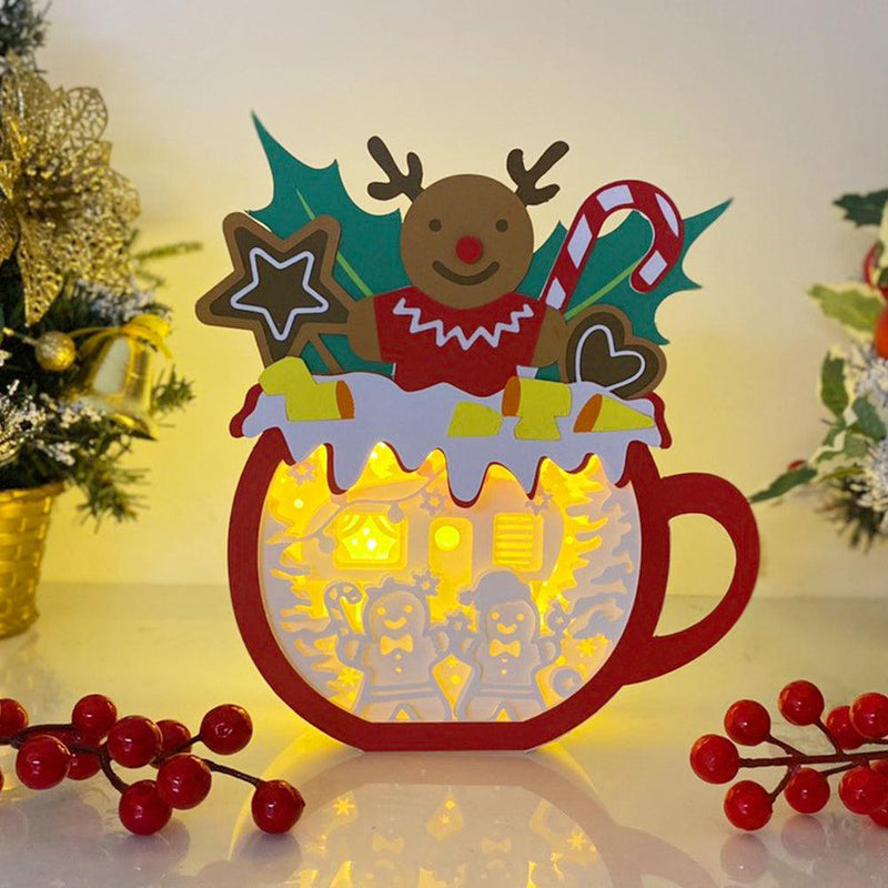 Christmas Gingerbread - Paper Cut Hot Cocoa Light Box File - Gingerbread Motif - Cricut File - 8x7 inches - LightBoxGoodMan - LightboxGoodman