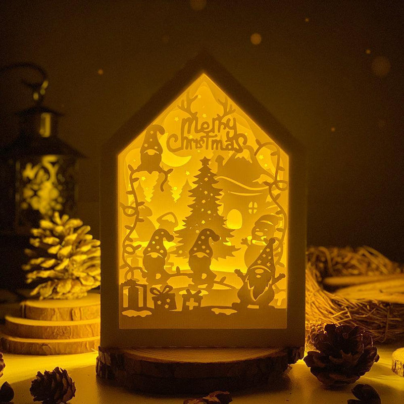 Christmas Gnome 2 - Paper Cut House Light Box File - Cricut File - 13x19 cm - LightBoxGoodMan - LightboxGoodman