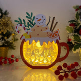 Christmas Gnome - Paper Cut Hot Cocoa Light Box File - Snowman Motif - Cricut File - 8x7,8 inches - LightBoxGoodMan