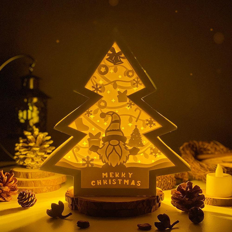 Christmas Gnome - Paper Cut Tree Light Box File - Cricut File - 20x22cm - LightBoxGoodMan - LightboxGoodman