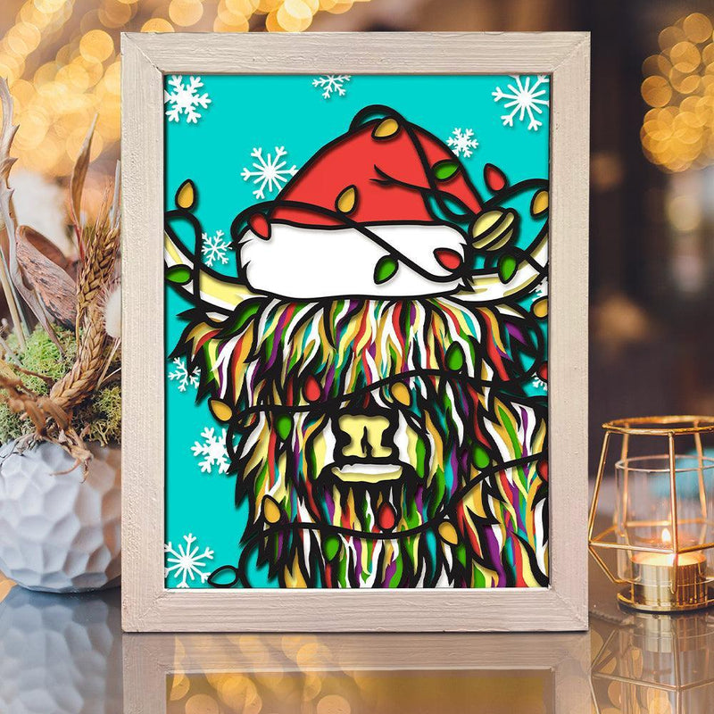 Christmas Highland Cow – Paper Cut Light Box File - Cricut File - 8x10 inches - LightBoxGoodMan - LightboxGoodman
