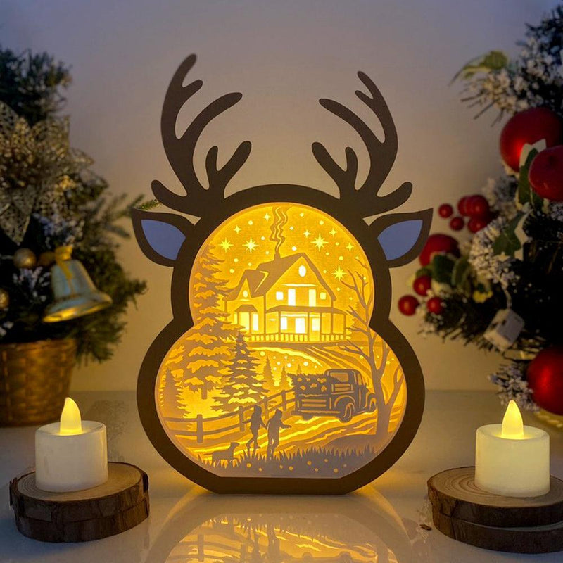Christmas In The Forest - Paper Cut Reindeer Light Box File - Cricut File - 24,4x17cm - LightBoxGoodMan - LightboxGoodman