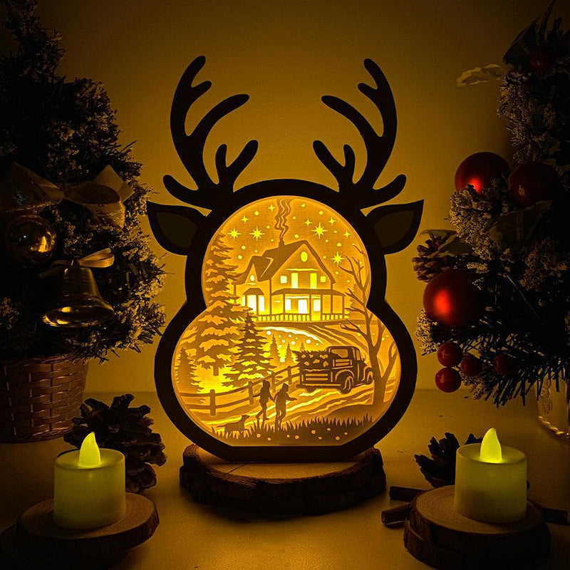 Christmas In The Forest - Paper Cut Reindeer Light Box File - Cricut File - 24,4x17cm - LightBoxGoodMan - LightboxGoodman