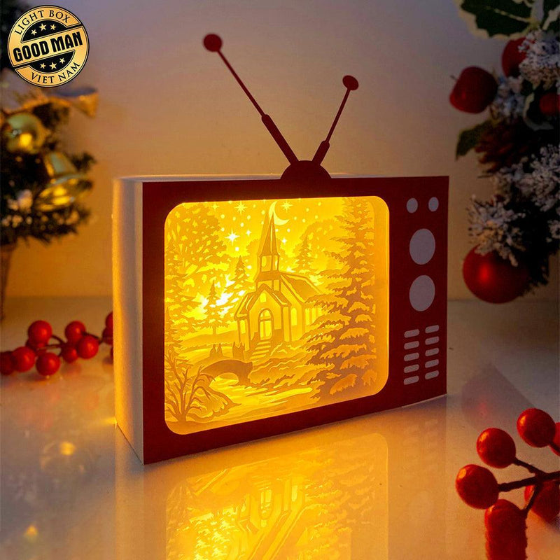 Christmas In The Forest - Paper Cut Television Light Box File - Cricut File - 8x7 inches - LightBoxGoodMan - LightboxGoodman