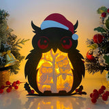 Christmas Owl - Paper Cut Owl Light Box File - Cricut File - 25x20 cm - LightBoxGoodMan
