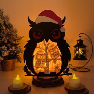 Christmas Owl - Paper Cut Owl Light Box File - Cricut File - 25x20 cm - LightBoxGoodMan - LightboxGoodman