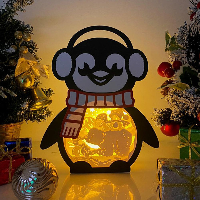 Christmas Penguin 2 - Paper Cut Penguin Light Box File - Cricut File - 25x20cm - LightBoxGoodMan - LightboxGoodman