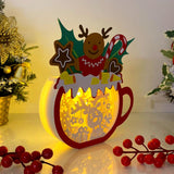 Christmas Reindeer - Paper Cut Hot Cocoa Light Box File - Gingerbread Motif - Cricut File - 8x7 inches - LightBoxGoodMan - LightboxGoodman