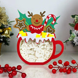 Christmas Reindeer - Paper Cut Hot Cocoa Light Box File - Gingerbread Motif - Cricut File - 8x7 inches - LightBoxGoodMan - LightboxGoodman