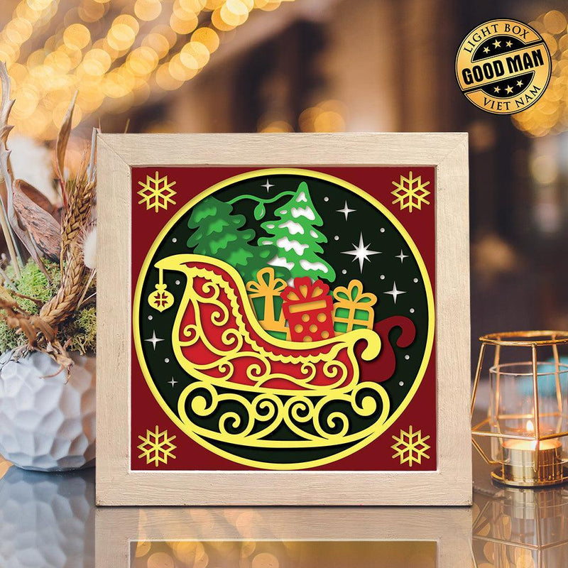 Christmas Sleigh – Paper Cut Light Box File - Cricut File - 8x8 inches - LightBoxGoodMan - LightboxGoodman