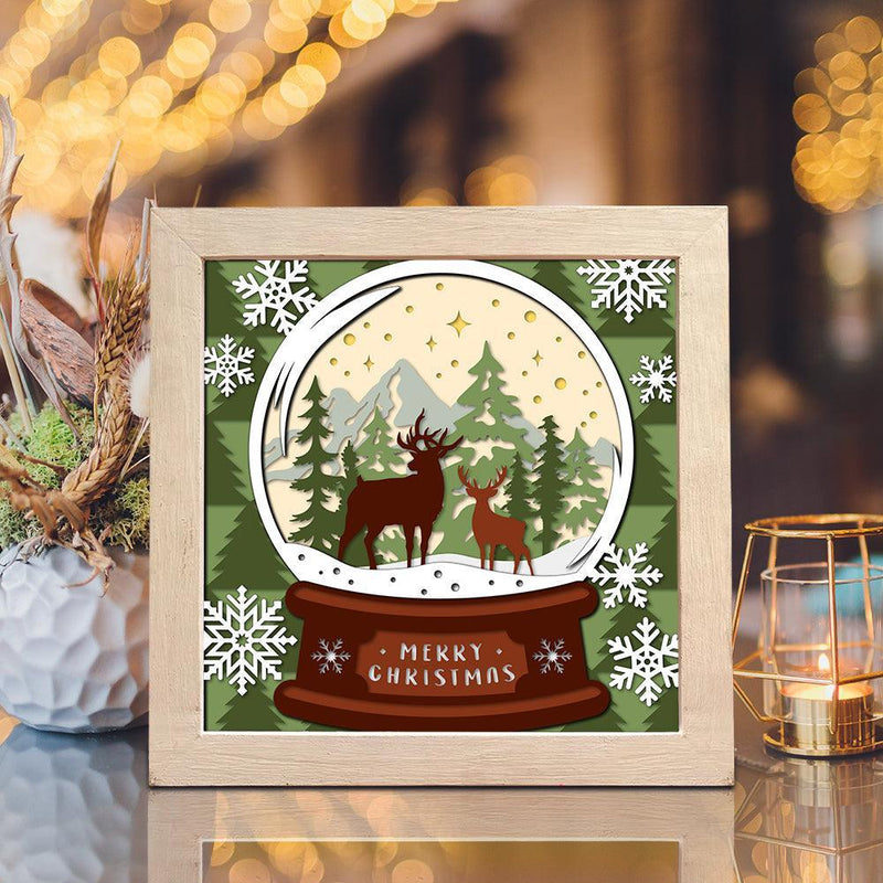 Christmas Snowball Deer – Paper Cut Light Box File - Cricut File - 8x8 inches - LightBoxGoodMan - LightboxGoodman