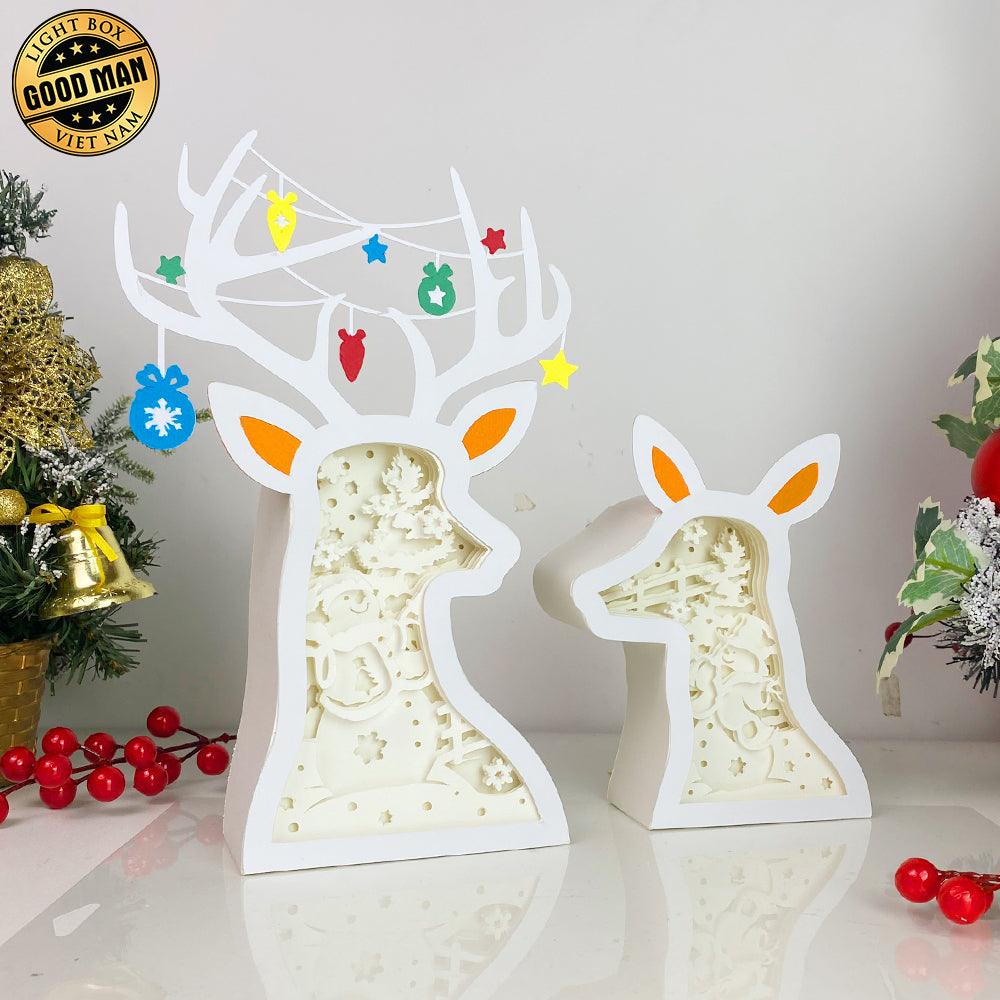 Christmas Snowman - Paper Cut Deer Couple Light Box File - Cricut File - 10,4x7 inches - LightBoxGoodMan - LightboxGoodman