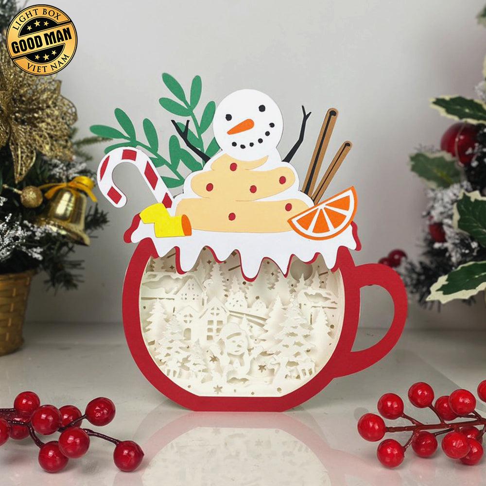 Christmas Snowman - Paper Cut Hot Cocoa Light Box File - Snowman Motif - Cricut File - 8x7,8 inches - LightBoxGoodMan - LightboxGoodman
