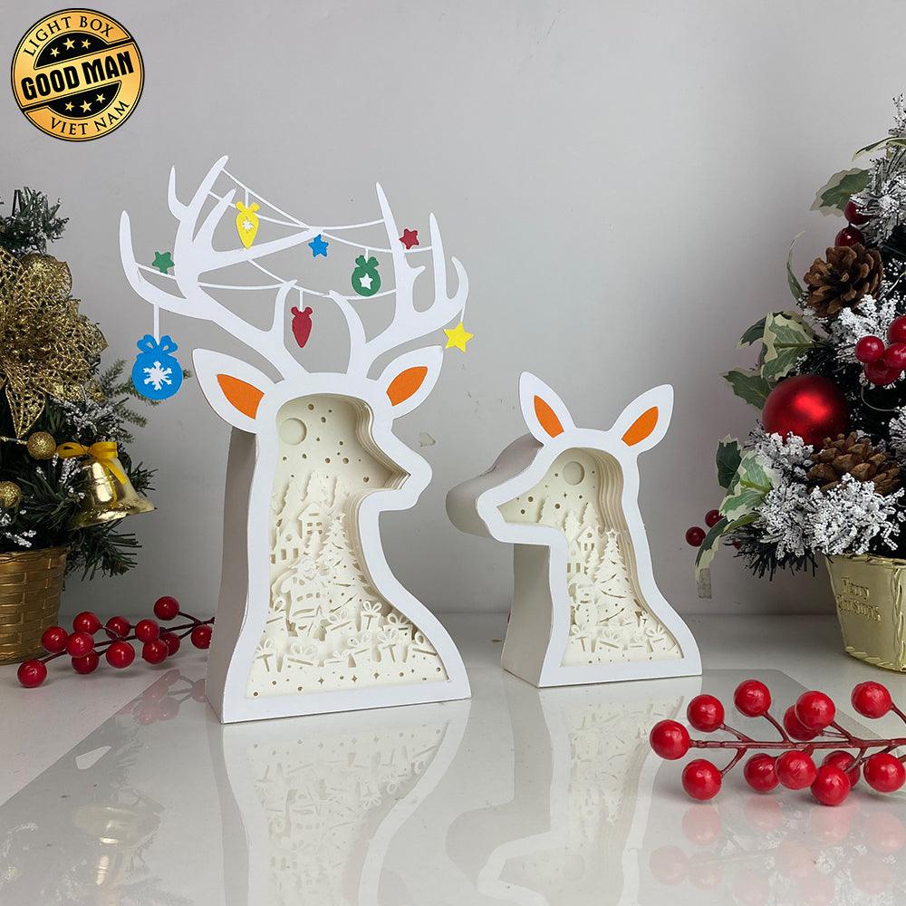 Christmas Village - Paper Cut Deer Couple Light Box File - Cricut File - 10,4x7 inches - LightBoxGoodMan - LightboxGoodman