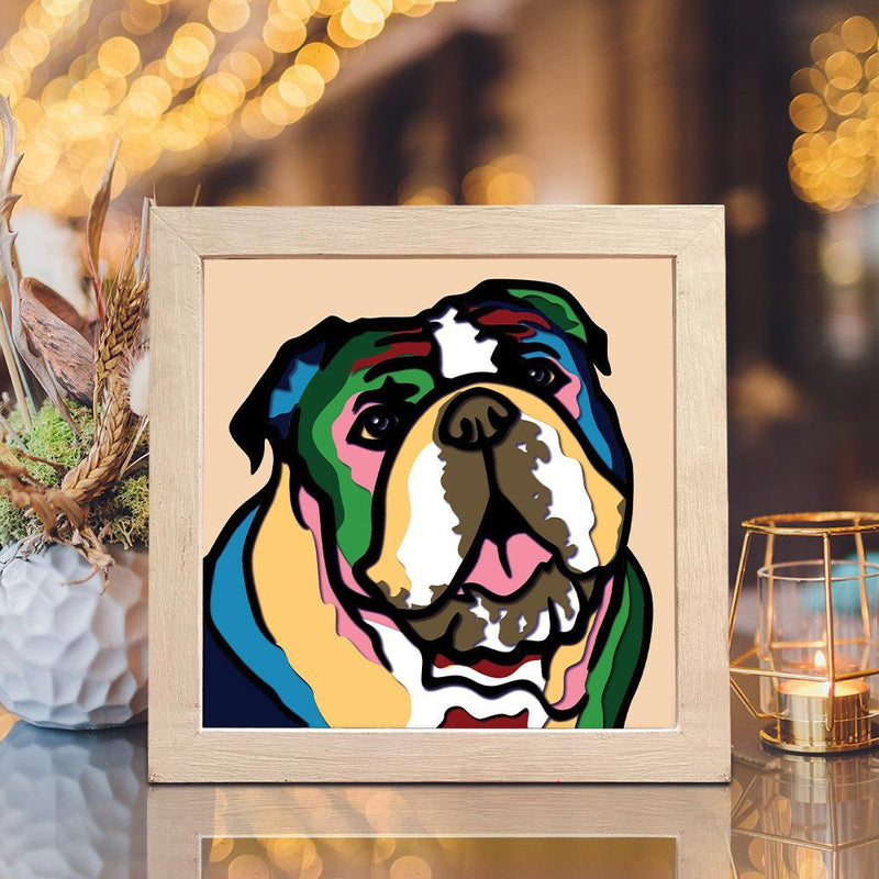 Colorful Bulldog – Paper Cut Light Box File - Cricut File - 8x8 inches - LightBoxGoodMan - LightboxGoodman