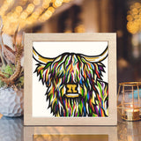 Colorful Highland Cow – Paper Cut Light Box File - Cricut File - 8x8 inches - LightBoxGoodMan