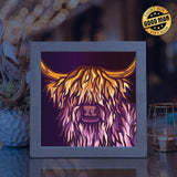 Colorful Highland Cow – Paper Cut Light Box File - Cricut File - 8x8 inches - LightBoxGoodMan - LightboxGoodman