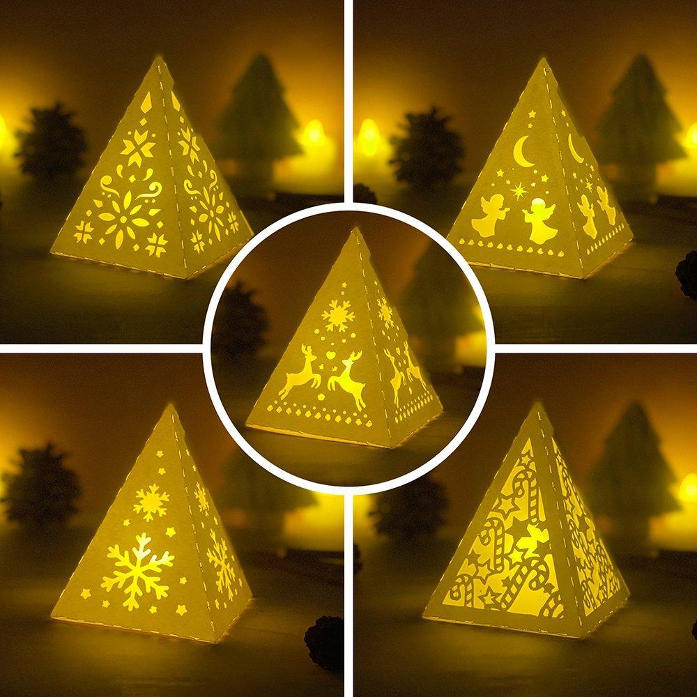 Combo 5 Merry Christmas - Paper Cut Pyramid Lantern File - Cricut File - LightBoxGoodMan - LightboxGoodman