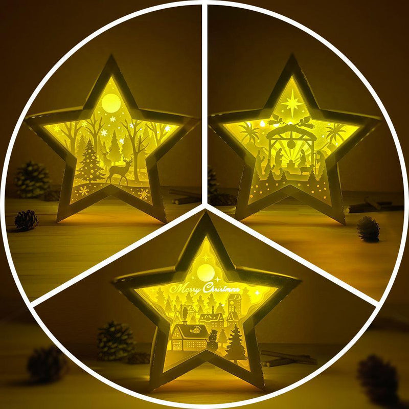 Combo Christmas Time - Paper Cut Star Light Box File - Cricut File - 20x21cm - LightBoxGoodMan - LightboxGoodman