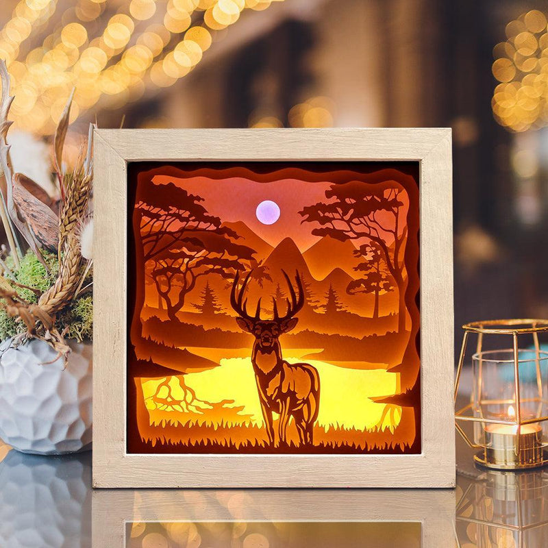 Deer 3 Square – Paper Cut Light Box File - Cricut File - 8x8 inches - LightBoxGoodMan - LightboxGoodman